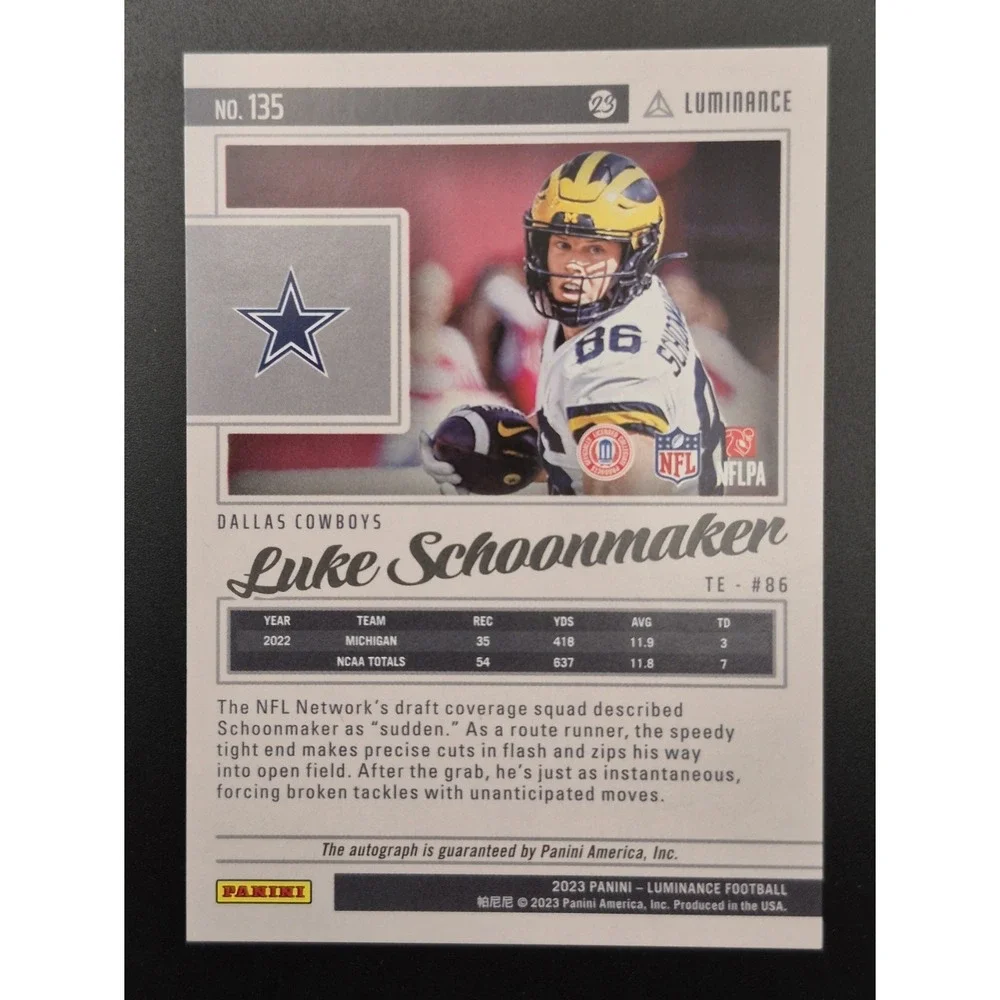 2023 Panini Luminance Luke Schoonmaker #135 Rookie Autograph /350 (RC) Cowboys
